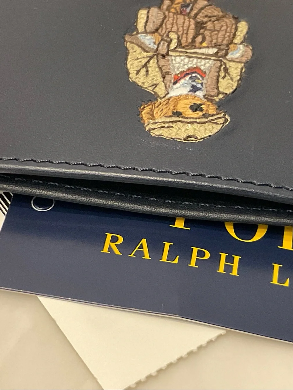 NEW Polo Ralph Lauren HERITAGE BEAR Leather Slim Card Case Wallet - NAVY BLUE